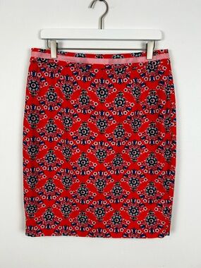 Boden Modern Pencil Skirt Women's Size 10 Regular in Red Geometric Floral Print